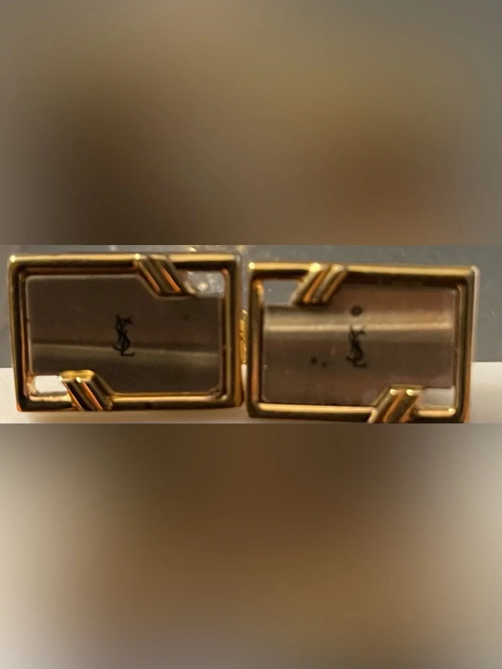 Yves Saint Laurent Gold and Black Rectangular Cufflinks